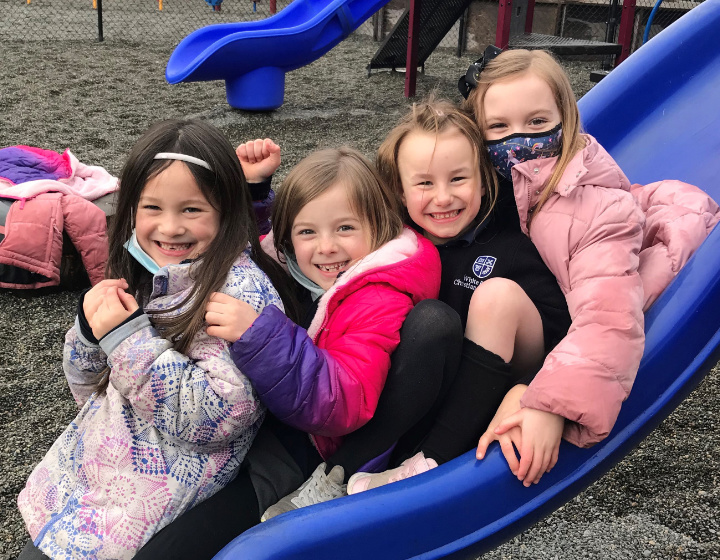 WCRA students on a slide